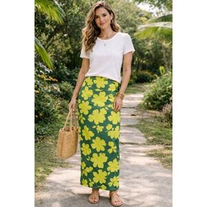 NWT AFRM Los Angeles Lime Shadow Floral Maxi Skirt Size Large